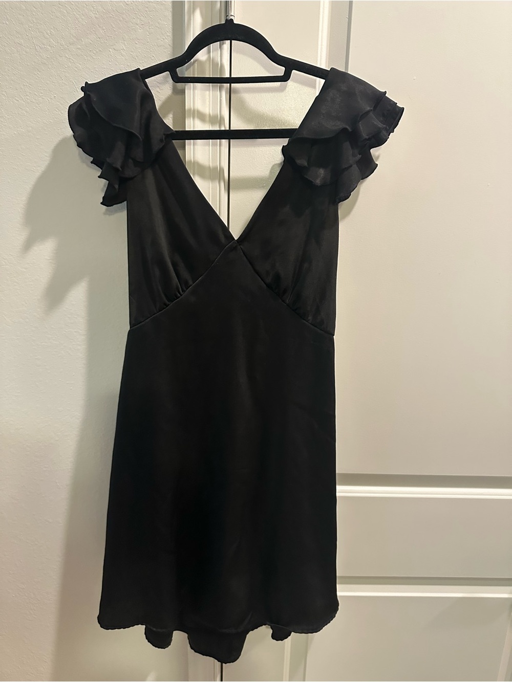 Altar'd State Black Ruffle-Sleeve V-Neck Mini Dress